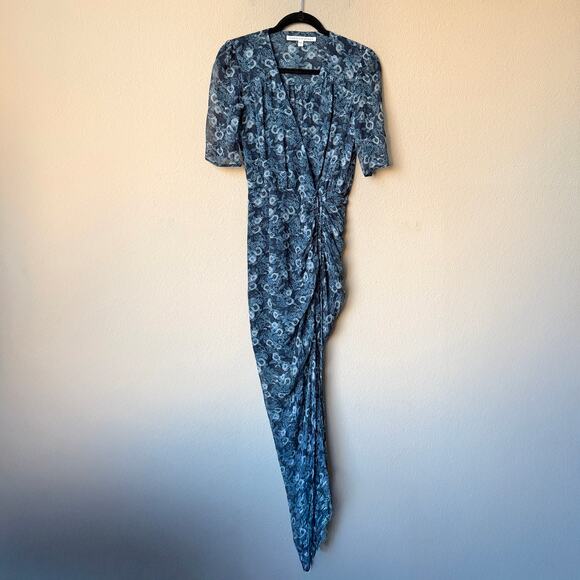Veronica Beard Mariposa Blue Floral Silk Ruched Midi Dress Size 0 - Picture 3 of 7